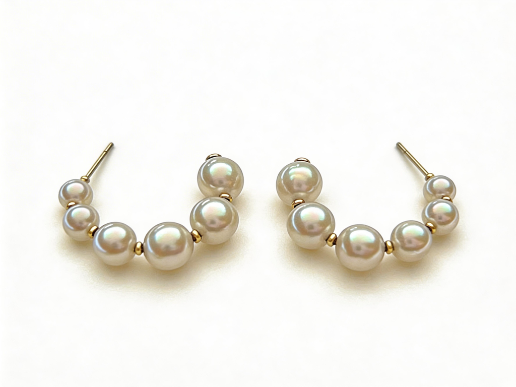 Curved Seawater Pearl Hoop Earrings.
