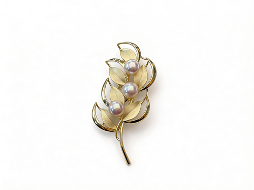 2‑in‑1 Japanese Akoya Pearl Leaf Brooch Pendant | 9‑9.5mm Gold‑Plated Silver Convertible Jewelry.