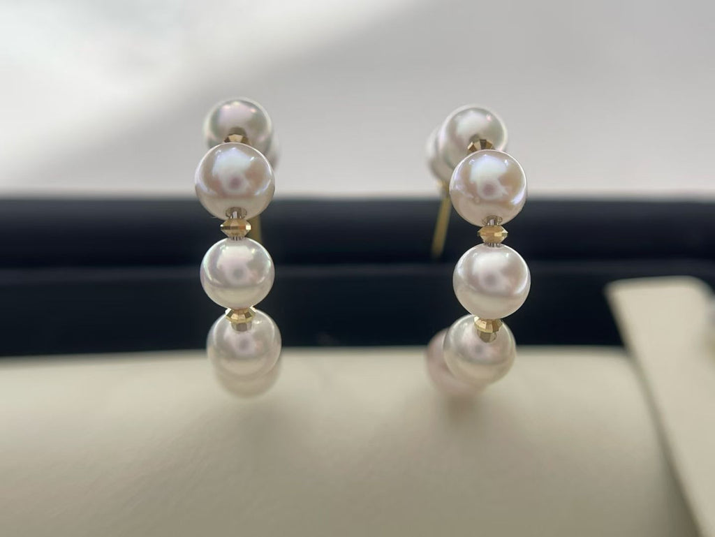 Curved Seawater Pearl Hoop Earrings