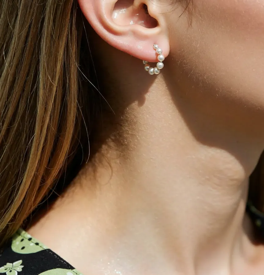 Curved Seawater Pearl Hoop Earrings.