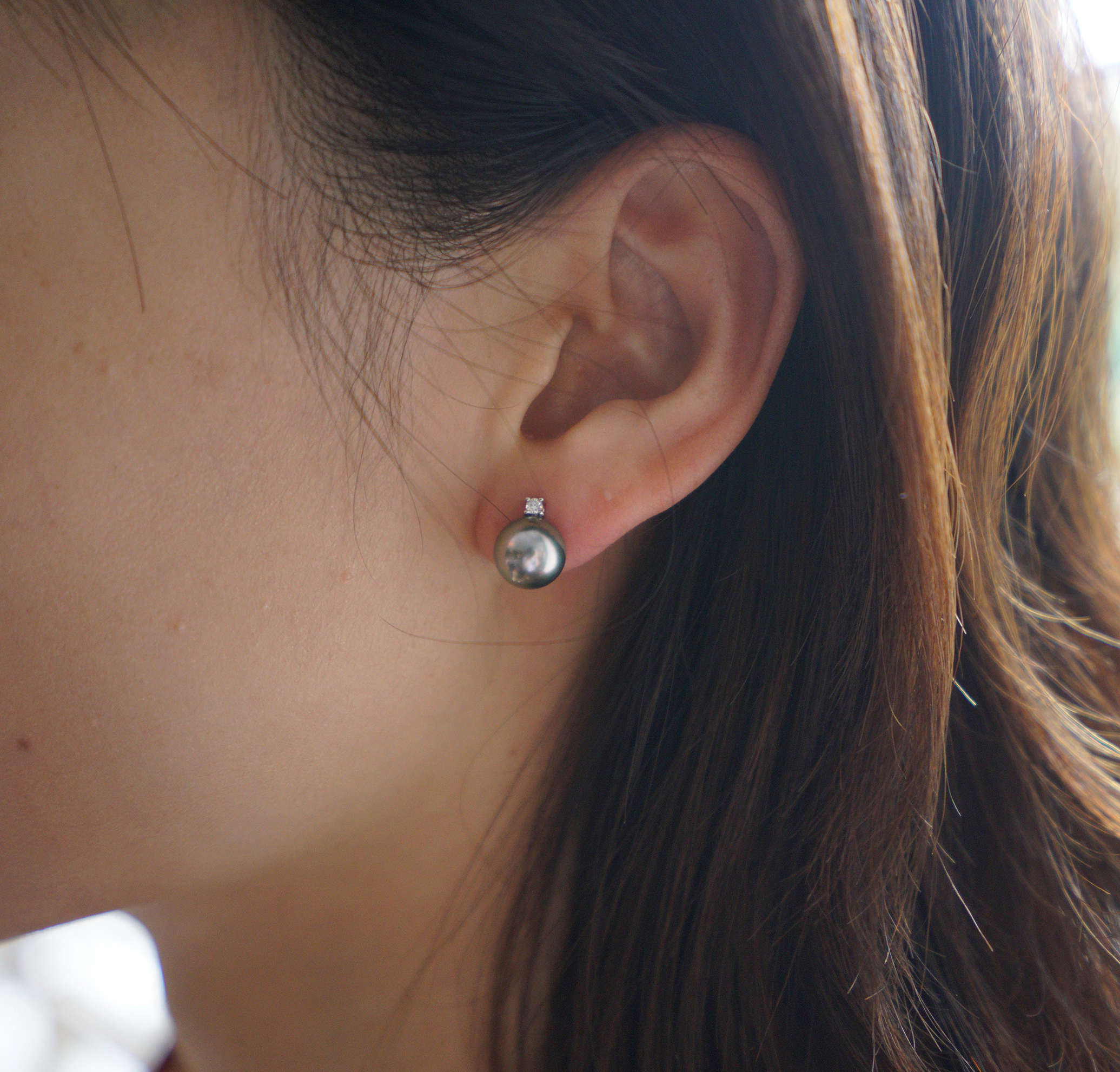 Platinum Gray Tahitian Pearl Stud Earrings|Princess Diana Style