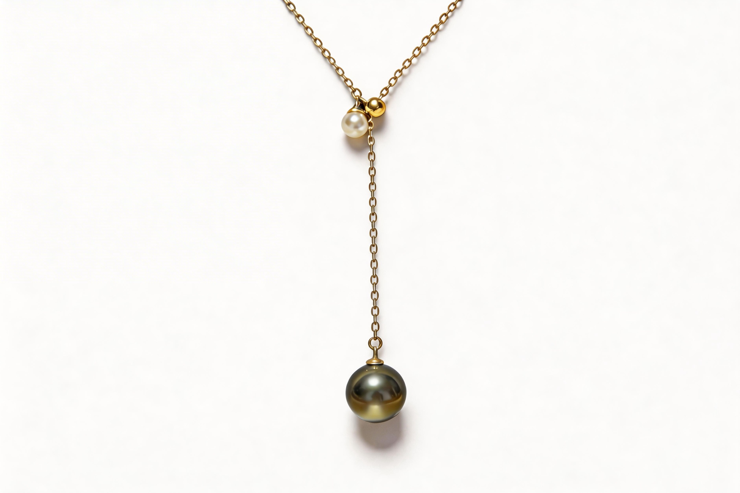 Adjustable Y-Necklace with Akoya Pearl & Tahitian Platinum Grey Pearl