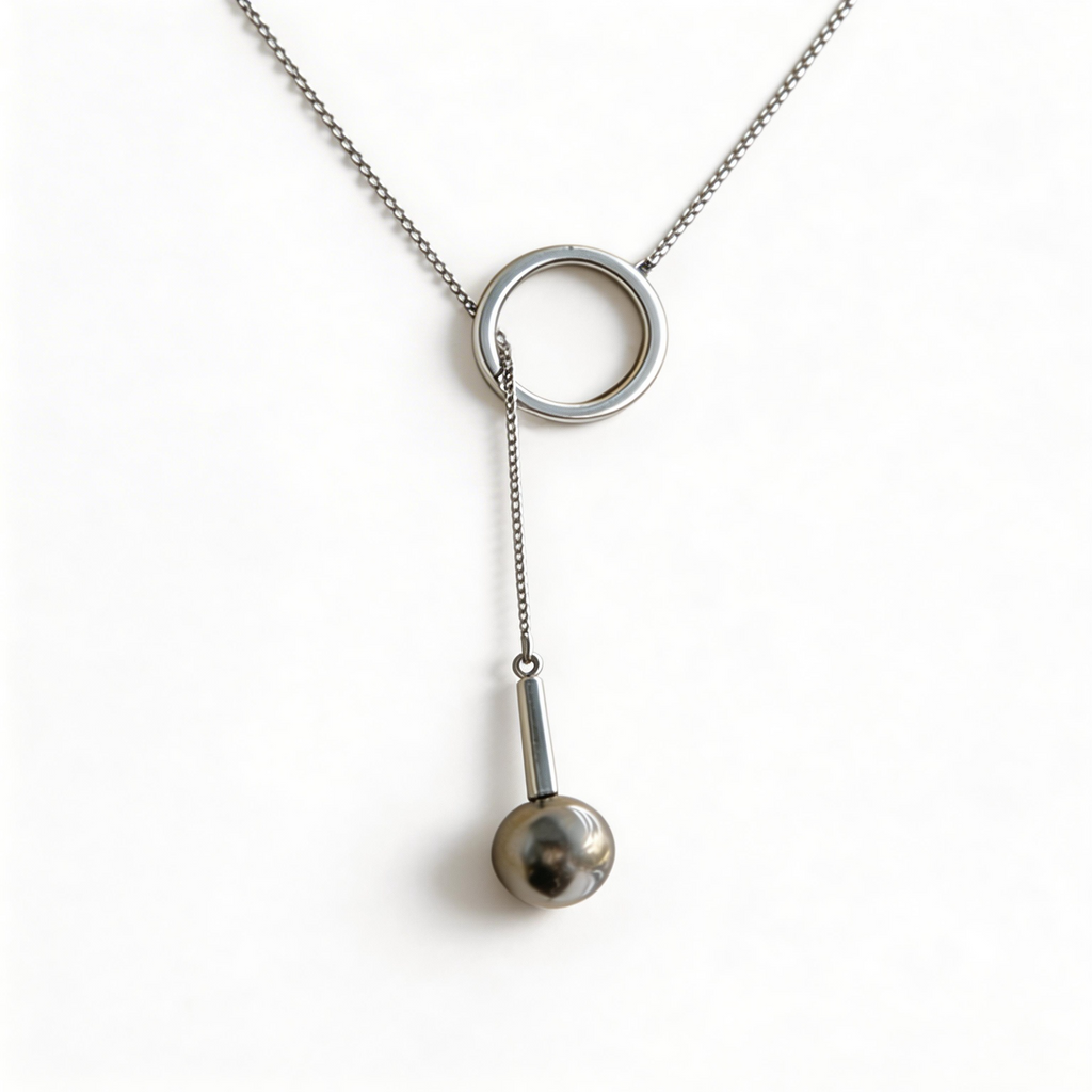 Adjustable Pull-Tab Tahitian Platinum Gray Saltwater Pearl & Sterling Silver Necklace.