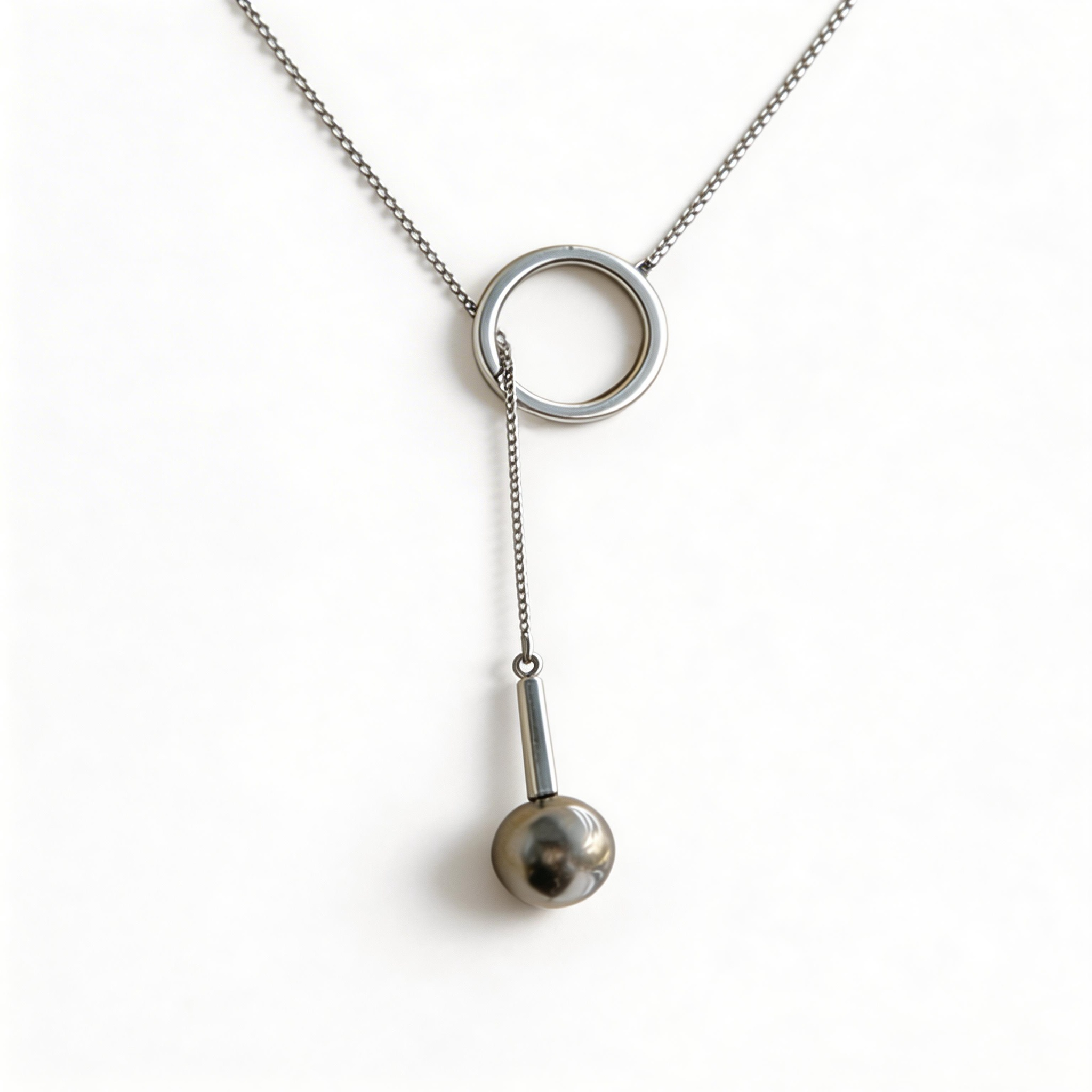 Adjustable Pull-Tab Tahitian Platinum Gray Saltwater Pearl & Sterling Silver Necklace