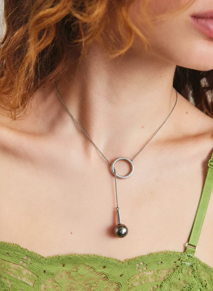 Adjustable Pull-Tab Tahitian Platinum Gray Saltwater Pearl & Sterling Silver Necklace.